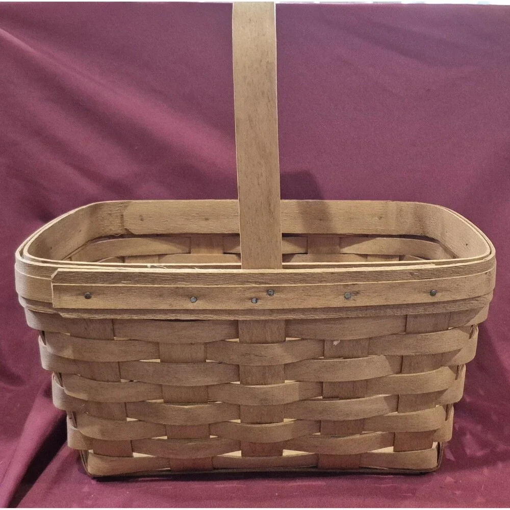 Vintage Longaberger Spring Basket Handwoven Wood Single Handle Stamped 1994